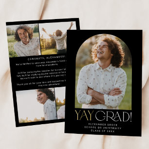 Invitation En Aluminium Foil Foil Black Yay Grad Photo Graduation