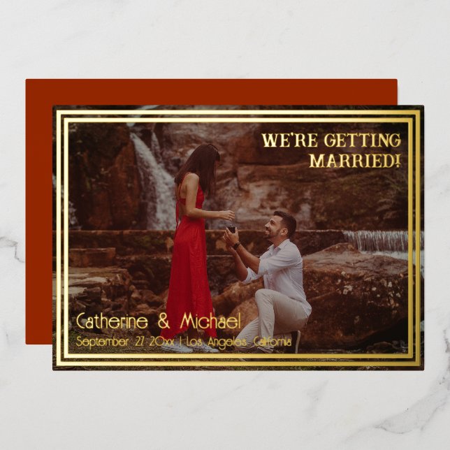 Invitation En Aluminium Foil Frame Photo Enregistrer la date (Recto/Verso)