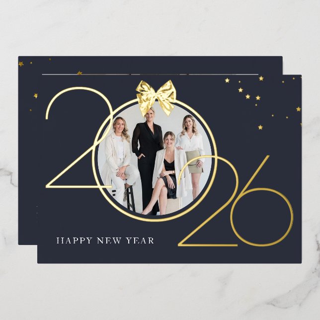 Invitation En Aluminium Foil Gold and Navy Photo Happy New Year Greeting  (Recto/Verso)