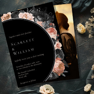 Invitation En Aluminium FOIL Gothique Vintage Black Blush Photo Mariage