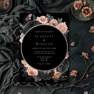 Invitation En Aluminium FOIL Gothique Vintage Noir Noir Noir Blush Mariage