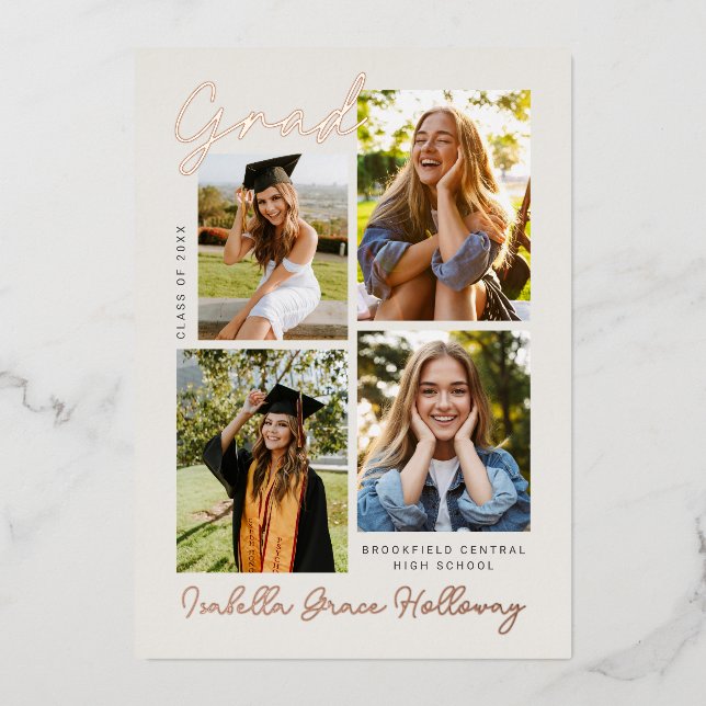 Invitation En Aluminium Foil Modern Grad Announcement Multiple Photos (Recto)