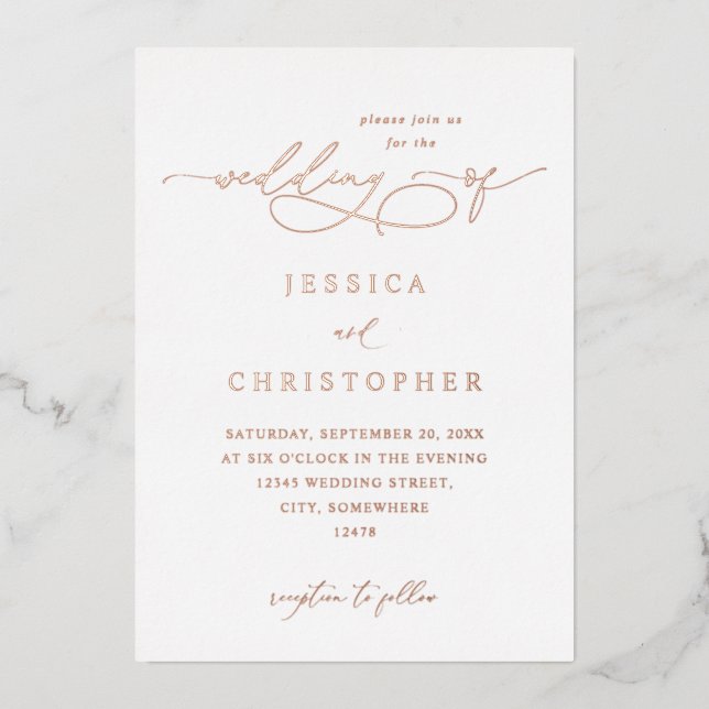 Invitation En Aluminium Foil Moderne Calligraphie 3 Mariage (Recto)