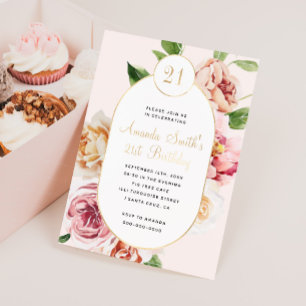 Invitation En Aluminium Foil moderne Pressé Blush Floral Girl Anniversaire
