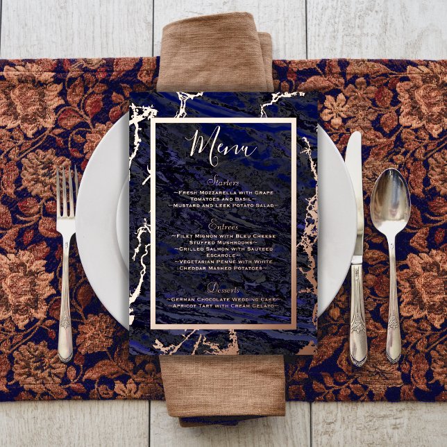Invitation En Aluminium Foil & Navy Blue Mariage menu de nourriture et de  (Créateur téléchargé)
