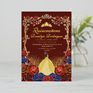 Invitation En Aluminium Foil Or et Luxe Quinceanera Rouge
