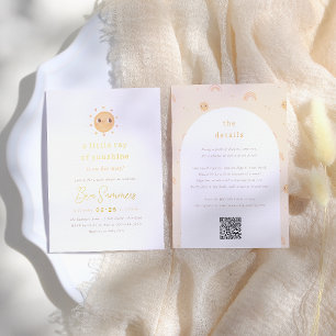 Invitation En Aluminium Foil   Petit Rayon de Soleil QR Fille Baby Shower