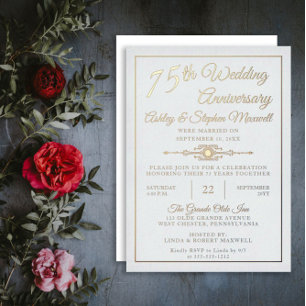 Invitation En Aluminium Foil pour fête d'anniversaire de mariage 75 ans él