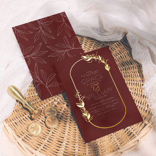 Invitation En Aluminium Foil Pressé   Cadre Botanique Bordeaux Mariage