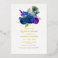 Fois de Quinceañera vintage bleu marine et or Paon