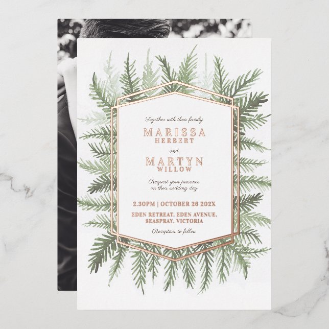 Invitation En Aluminium Foliage à feuillage persistant sauge aiguilles de  (Recto/Verso)