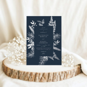 Invitation En Aluminium Foliage d'hiver Bleu foncé Mariage élégant