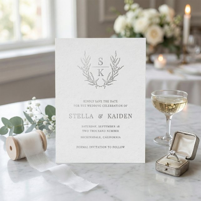 Invitation En Aluminium Foliage Leaf Line Art Mariage Moderne Enregistrer  (Créateur téléchargé)