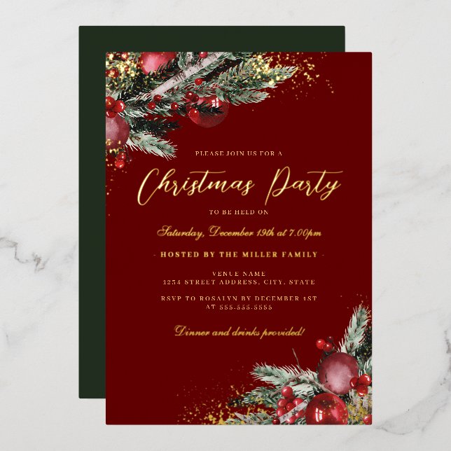 Invitation En Aluminium Foliage traditionnel Gold Shimmer Noël fête (Recto/Verso)