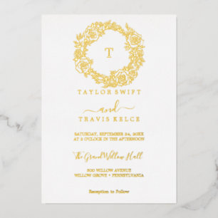 Invitation En Aluminium Fond d'or minimaliste Mariage Emerald Monogram