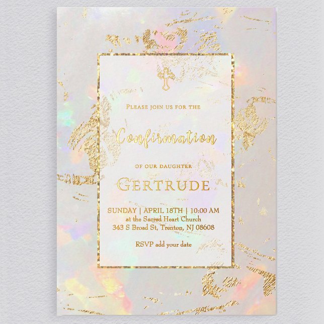 Invitation En Aluminium fond opale Confirmation (Créateur téléchargé)