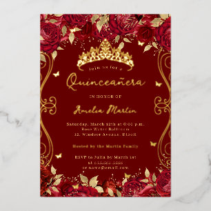 Invitation En Aluminium Fond Rouillé Rouge Tourbillon Défilement Floral Qu