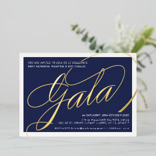 Invitation En Aluminium FONDEMENT GALA élégante calligraphie marine or