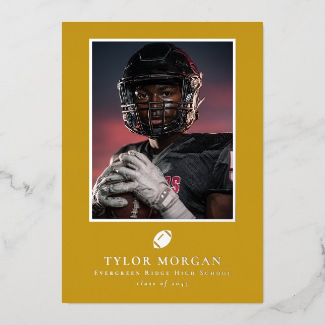 Invitation En Aluminium Football Graduation Photo Golden Grad Announcement (Recto)