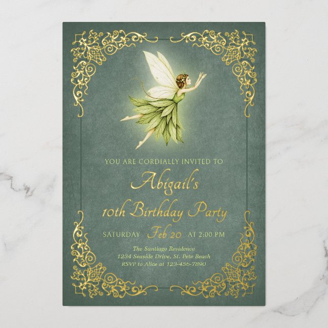 Invitation En Aluminium Forêt Enchantée Fée Or Anniversaire (Recto)