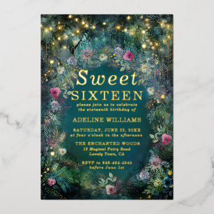 Invitation En Aluminium Forêt Enchantée Roses Arch Or Magical Sweet 16