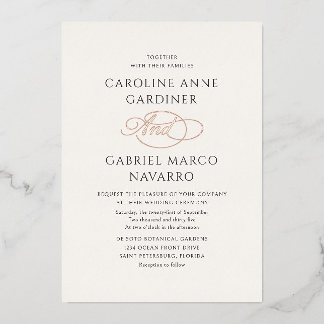 Invitation En Aluminium Formal Calligraphy Script Wedding (Recto)