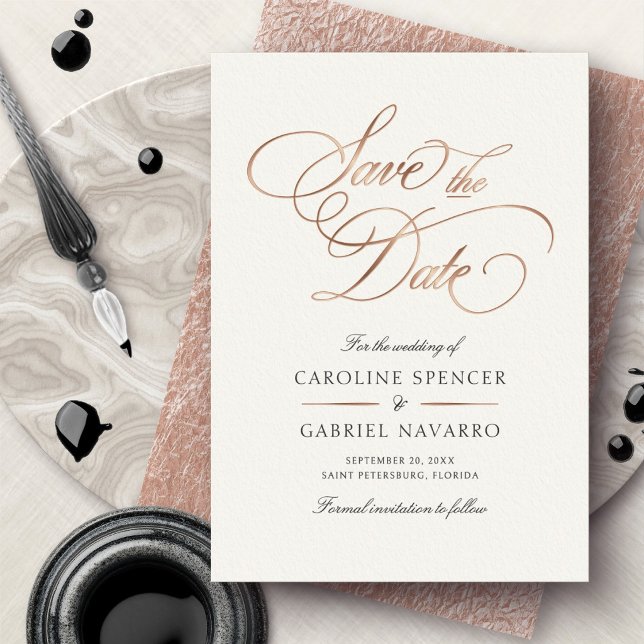 Invitation En Aluminium Formal Calligraphy Script Wedding Save the Date (Créateur téléchargé)