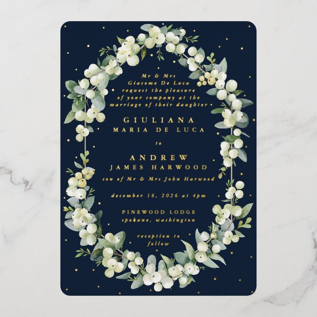 Invitation En Aluminium Formel Elegant Marine Snowberry+Eucalyptus Mariage (Recto)