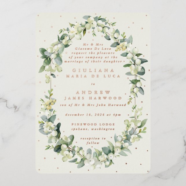 Invitation En Aluminium Formelle Elégante Crème Snowberry+Eucalyptus Maria (Recto)