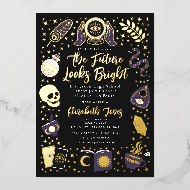 Invitation En Aluminium Fortune Teller Future Witchy Graduation Party (Recto)