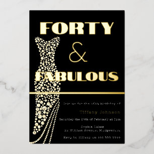 Invitation En Aluminium Forty & Fabuleux robe Vintage Or 40e anniversaire