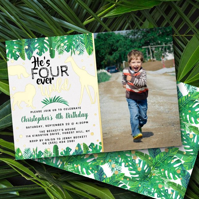 Invitation En Aluminium Four Ever Wild Jungle Boys 4th Birthday Photo (Créateur téléchargé)