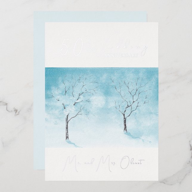 Invitation En Aluminium Fraîcheur d'hiver Anniversaire Mariage 50 ans (Recto/Verso)