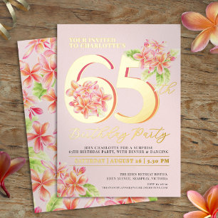 Invitation En Aluminium Frangipani fête de 65e anniversaire rose floral or