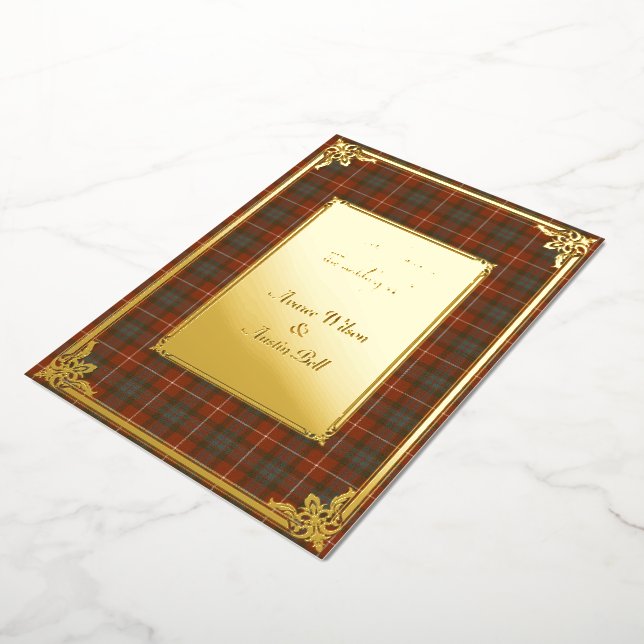Invitation En Aluminium Fraser Rouge Patiné Tartan Gold (Rotation)