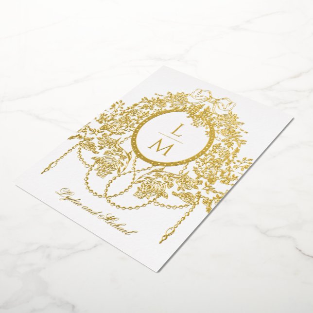 Invitation En Aluminium French Rococo Gold Foil Rose Monogram Wedding (Rotation)
