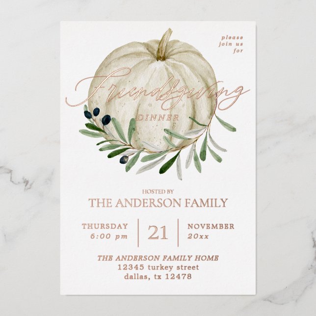 Invitation En Aluminium Friendsgiving Citrouille Blanche (Recto)
