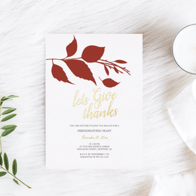 Invitation En Aluminium Friendsgiving Fall Orange and White  (Friendsgiving invitation for Thanksgiving dinner fall leaves)