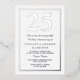 Invitation En Aluminium Frontière Argent 25e anniversaire Mariage Argent