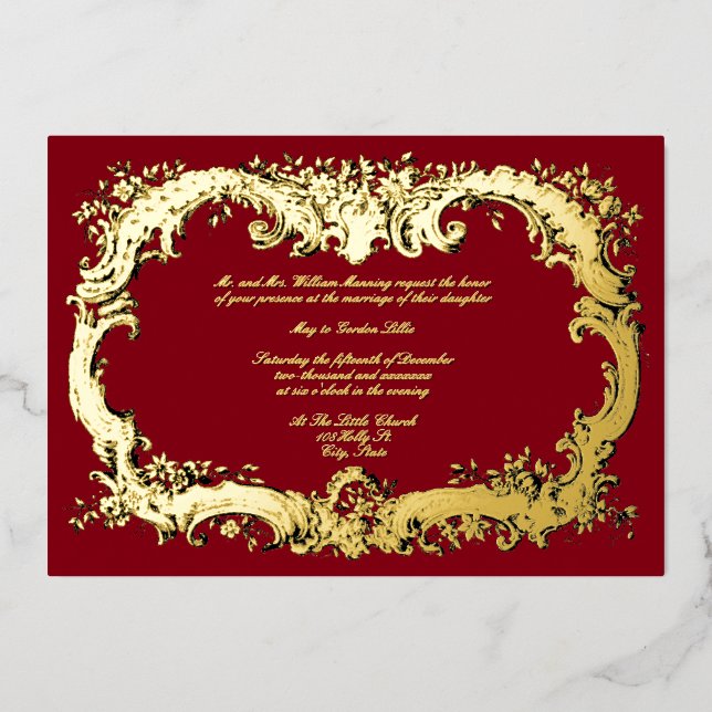 Invitation En Aluminium Frontière florale baroque Rococo (Recto)