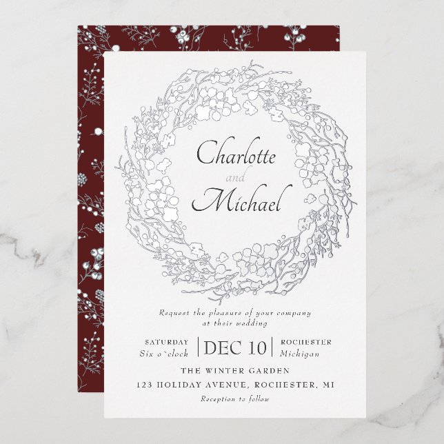 Invitation En Aluminium Fruits d'hiver en argent couronnes mariage invitat (Recto/Verso)