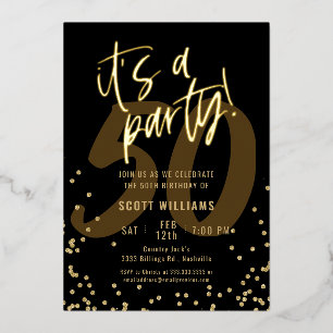 Invitation En Aluminium Fun Black 50e Anniversaire Real Gold Foil Invitati