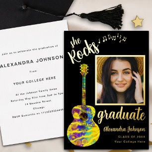 Invitation En Aluminium Fun Modern Graduate Photo Grad Party Black & Gold
