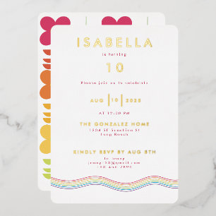 Invitation En Aluminium Fun Retro Rainbow Flower Anniversaire fête