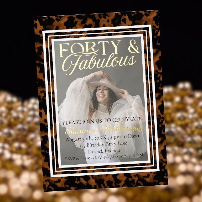 Invitation En Aluminium Fun Tortoise Shell Birthday Forty and Fabulous (This Fun Tortoise Shell Birthday Forty and Fabulous birthday invitation is fun for all!)