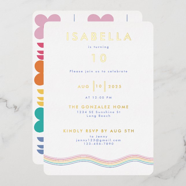 Invitation En Aluminium Fun Vibrant Retro Fleur Anniversaire (Recto/Verso)
