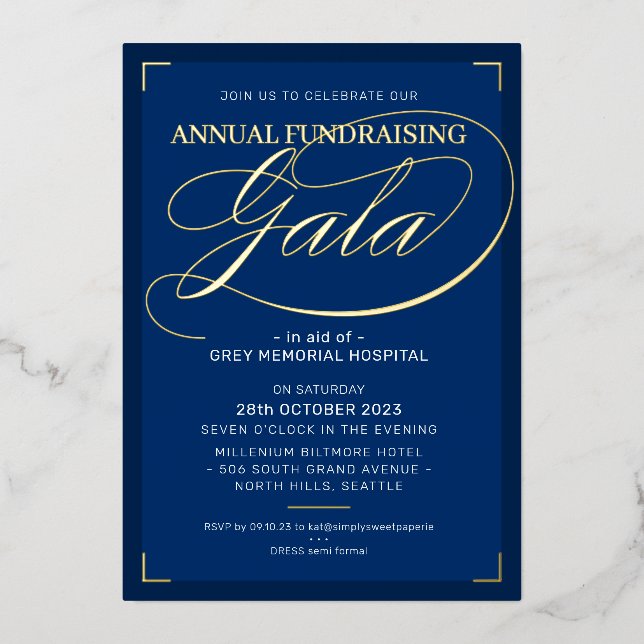 Invitation En Aluminium FUNDRAISING GALA élégant événement fancy script na (Recto)