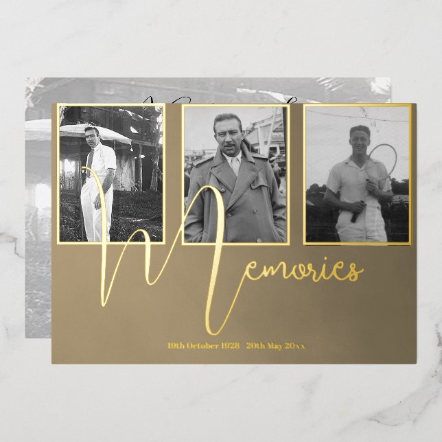 Invitation En Aluminium Funérailles Mémorial moderne 4 Photo (Recto/Verso)