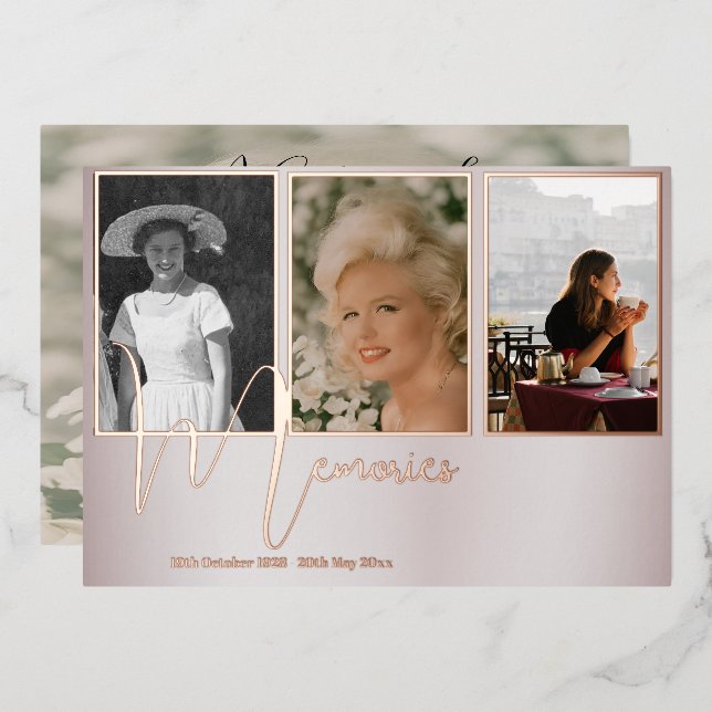 Invitation En Aluminium Funéraire Mémorial Élégant Pastel Moderne 4 Photo (Recto/Verso)