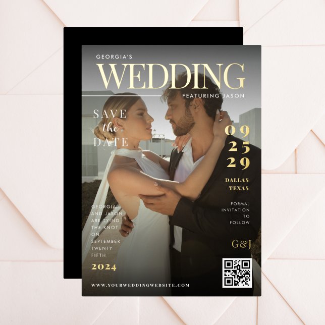 Invitation En Aluminium Funny Magazine Couverture sombre Photo Mariage uni (Créateur téléchargé)